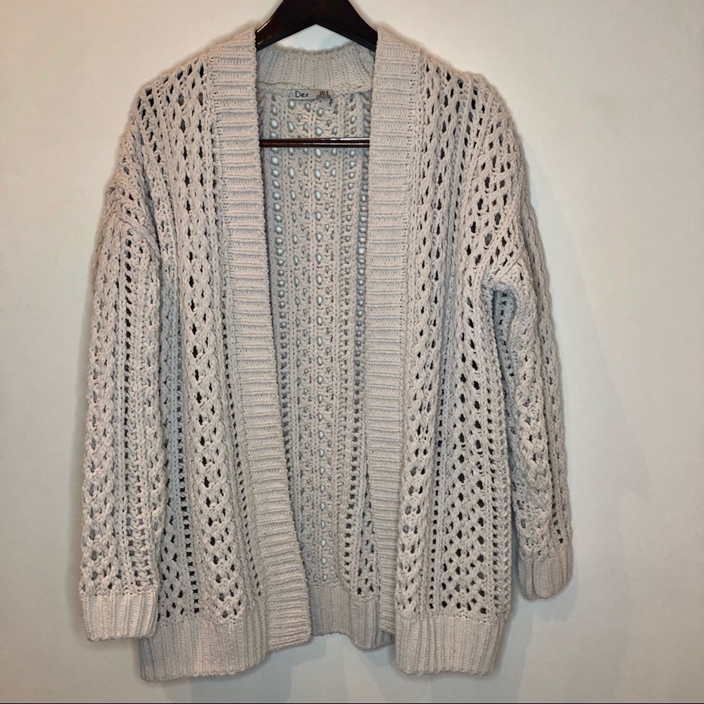 DEX chunky crochet long cardigan, beige, medium